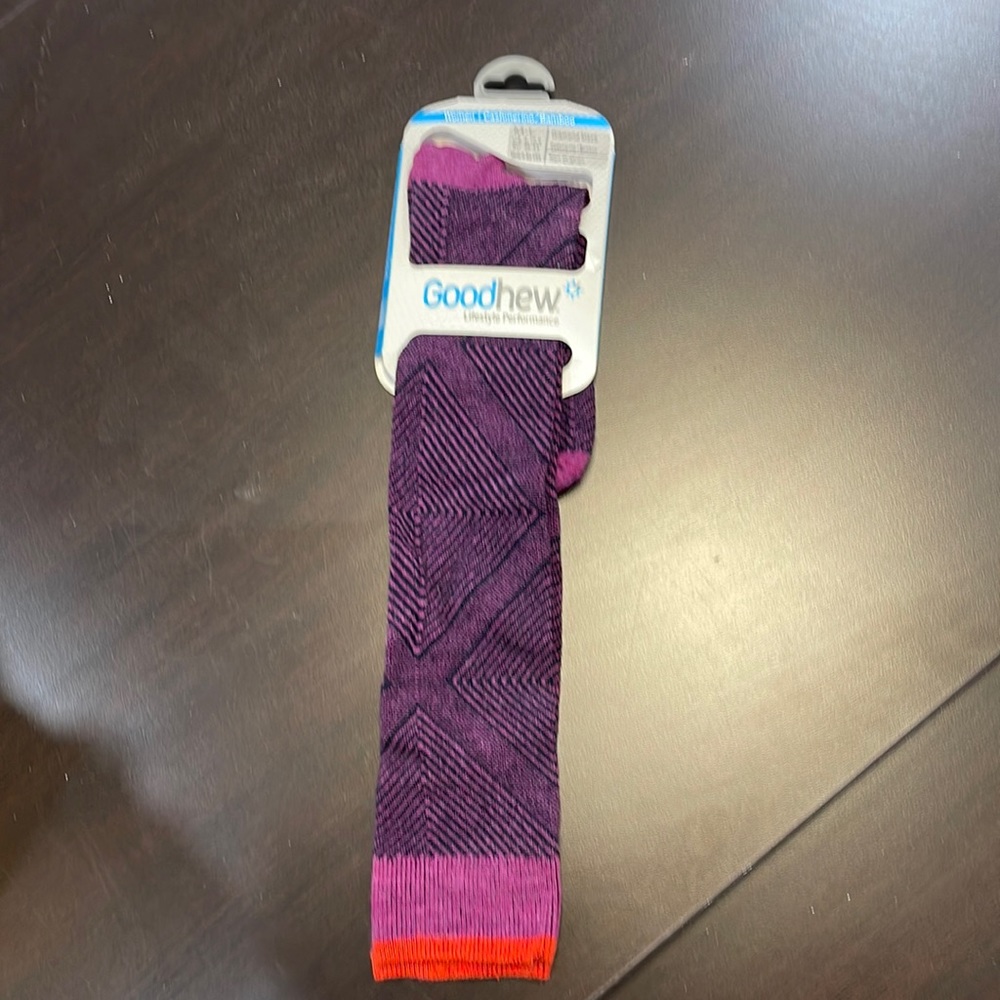 Goodhew Diamond Maze Knee High Merino Socks - size S/M and M/L in Violet.